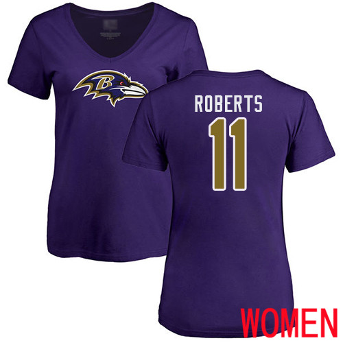 Baltimore Ravens Purple Women Seth Roberts Name and Number Logo NFL Football #11 T Shirt